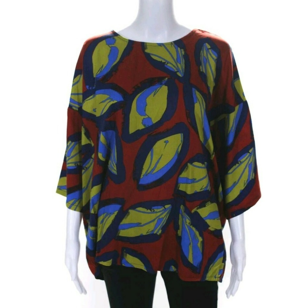 Corey Lynn Calter Womens Leaf Print 3/4 Sleeve Blouse Red Size Extra‎ small